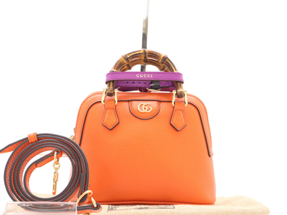 Gucci Diana NM Bamboo Handle Tote Leather, Orange, Leather, Handbag