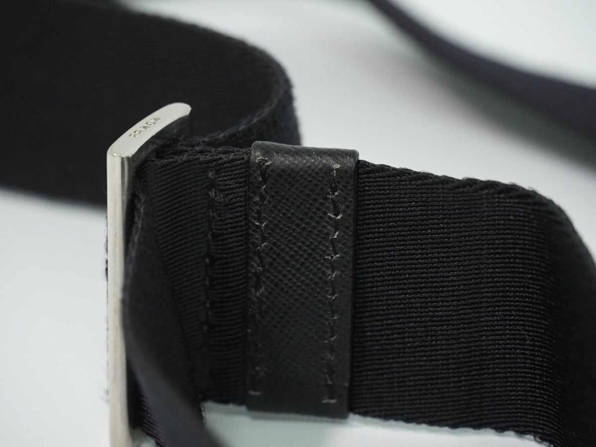 Prada Front Zip Messenger Quilted Tessuto, Black, Nylon, Shoulder Bag