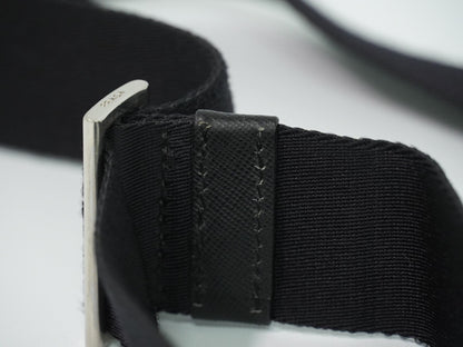 Prada Front Zip Messenger Quilted Tessuto, Black, Nylon, Shoulder Bag
