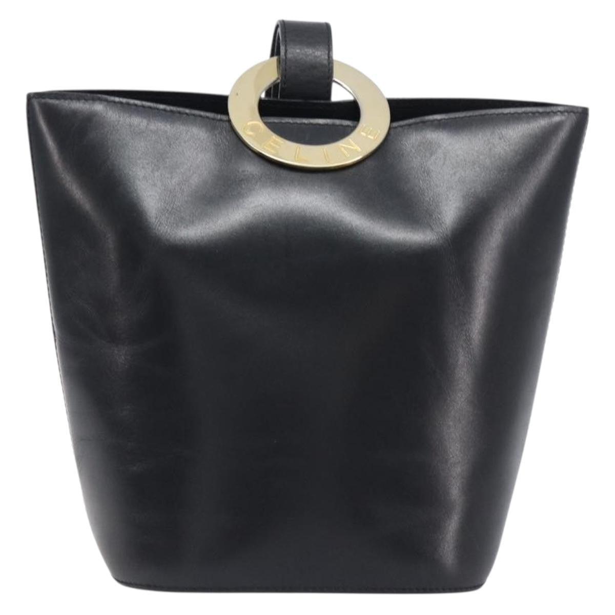 Celine Shoulder bag circle logo Leather, Black, Leather, Shoulder Bag