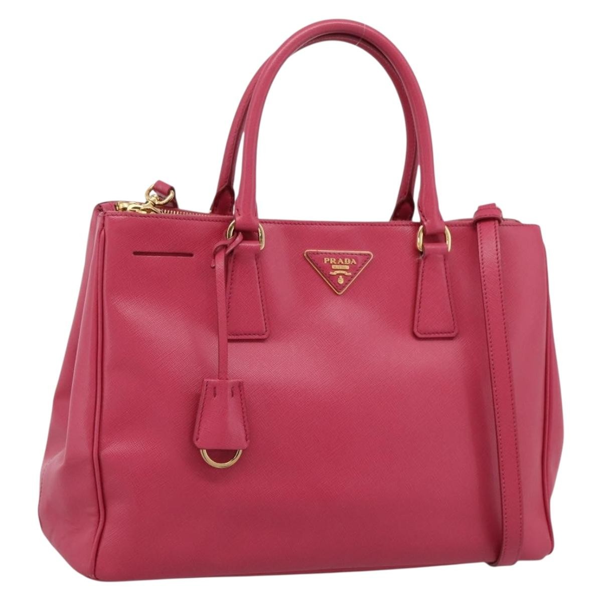Prada Galleria Double Zip Saffiano Leather, Pink, Leather, Tote Bag