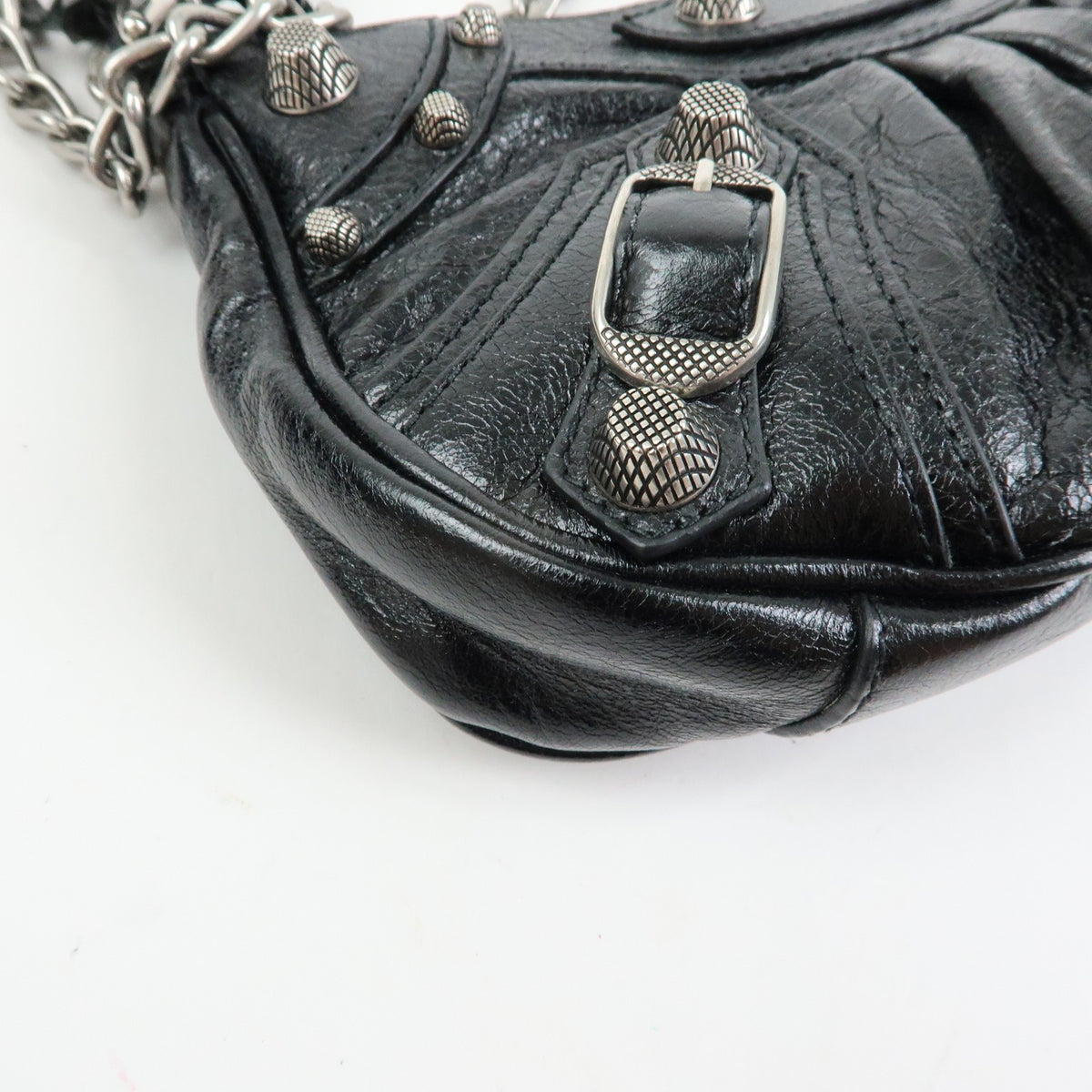 Balenciaga Le Cagole Giant Studs Chain Leather, Black, Leather, Shoulder Bag