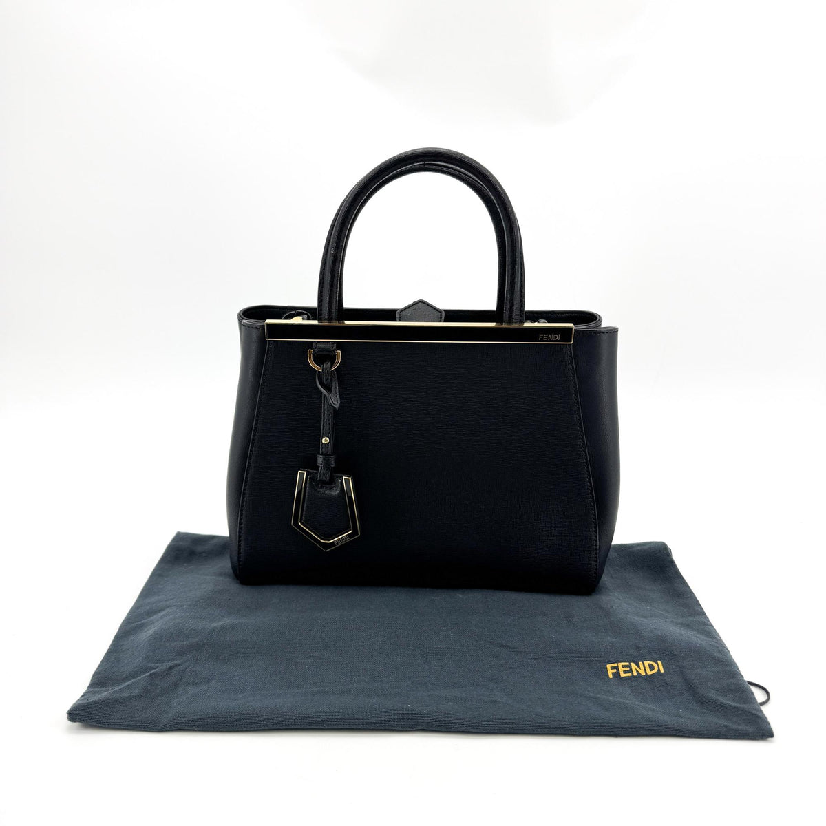 Fendi 2Jours Leather, Black, Calfskin, Handbag