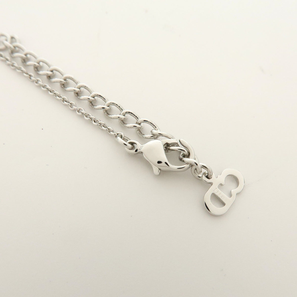 Christian Dior Logo Pendant Metal with Crystal, Silver, Metal, Necklace