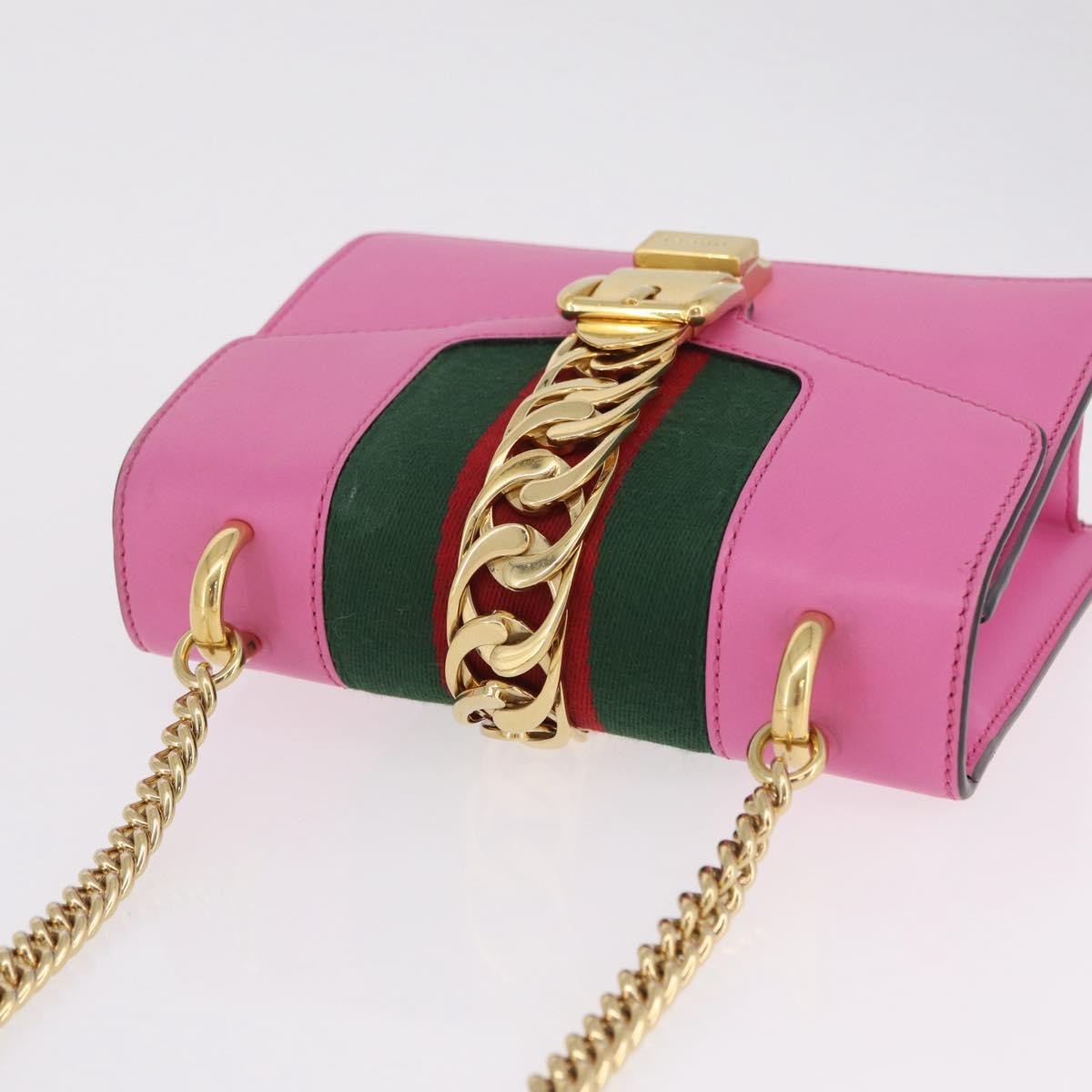Gucci Sylvie Chain Leather, Pink, Leather, Shoulder Bag
