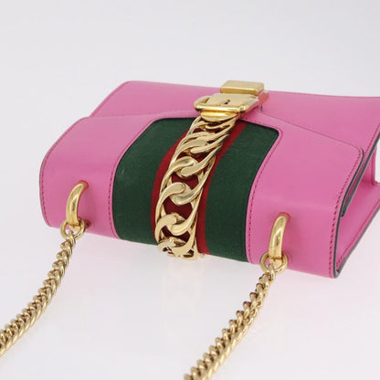 Gucci Sylvie Chain Leather, Pink, Leather, Shoulder Bag
