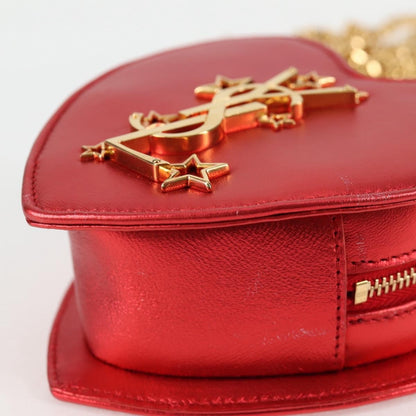 Saint Laurent Love Heart Chain Leather, Red, Leather, Shoulder Bag