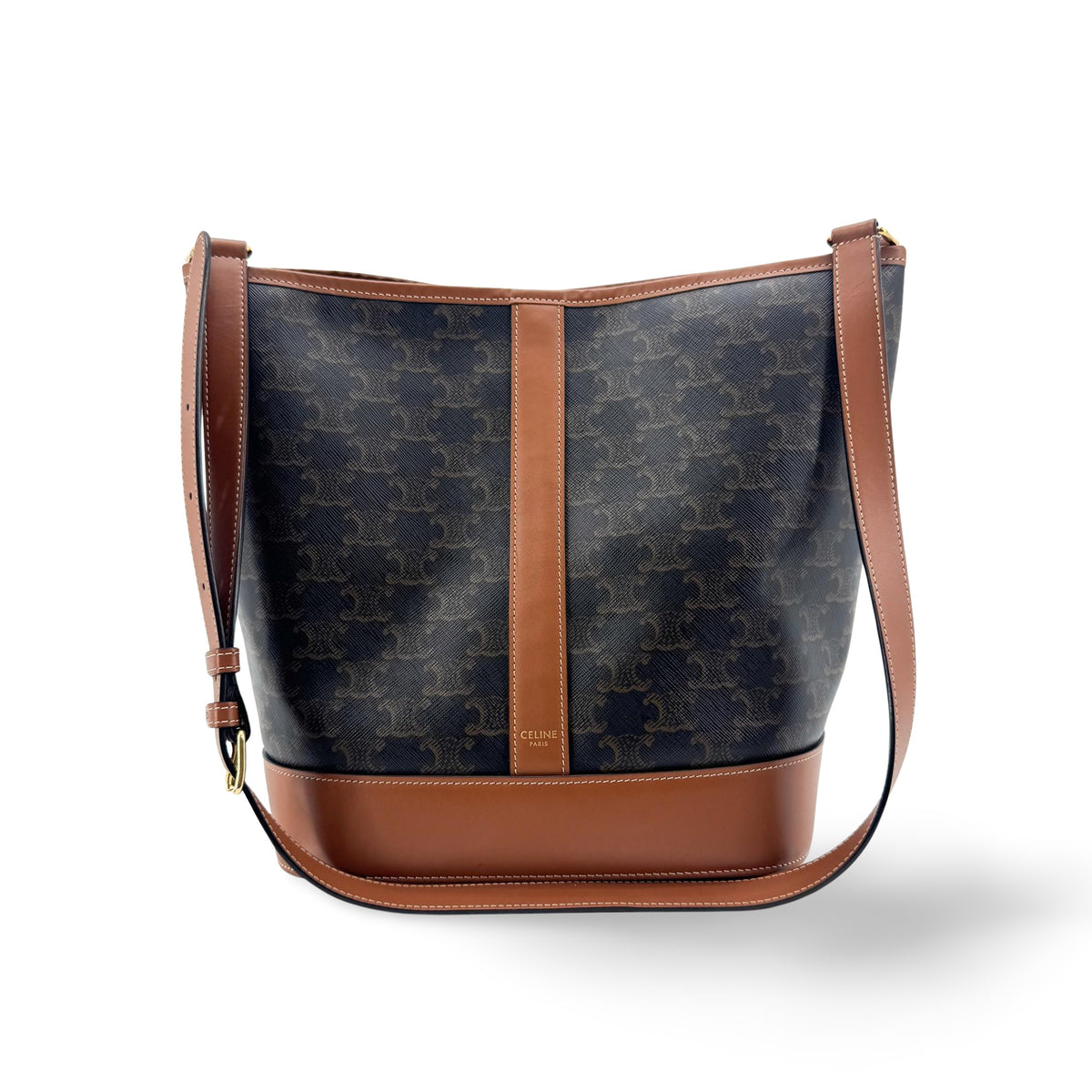 Celine Bucket Triomphe Coated Canvas, Brown, Canvas, Shoulder Bag
