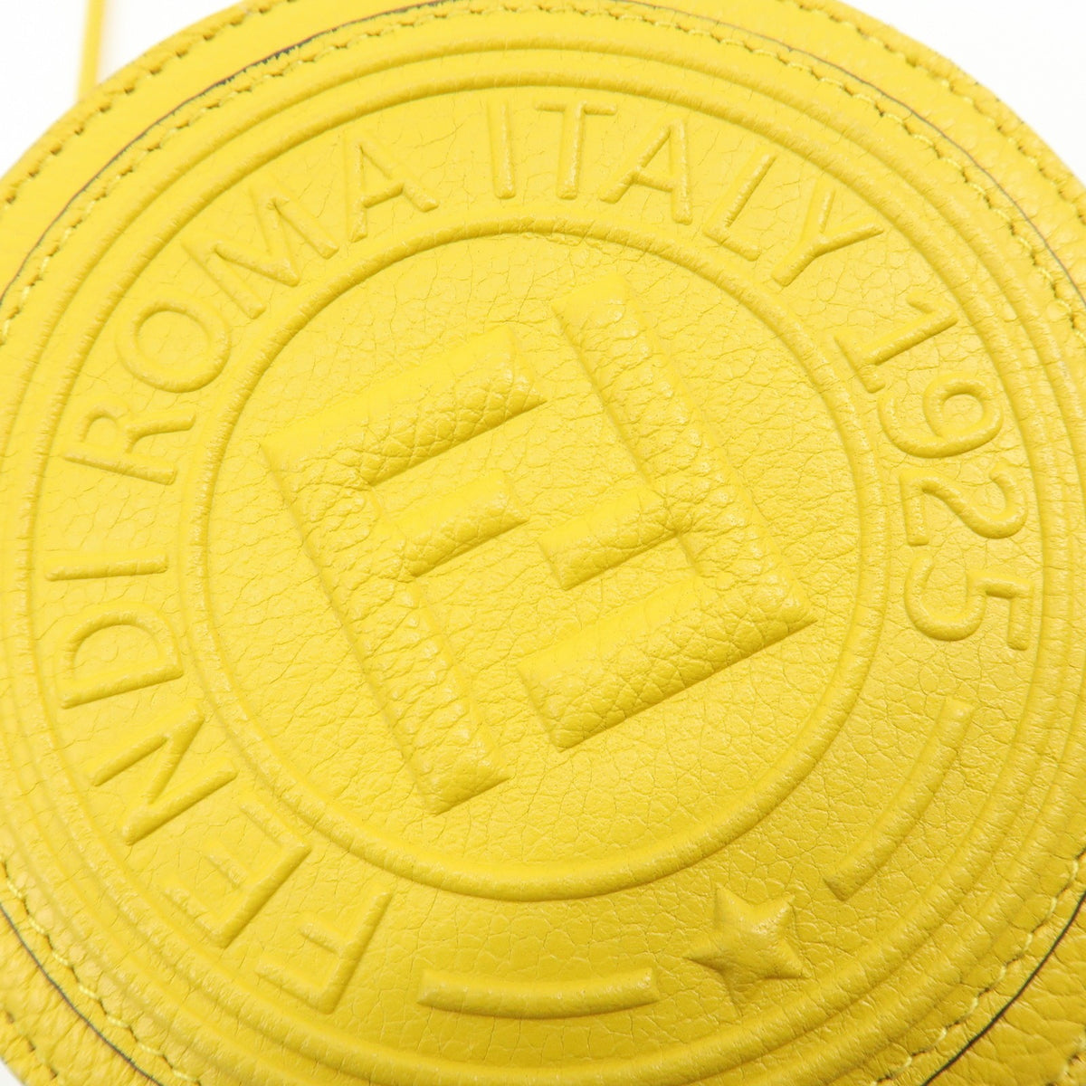 Fendi Vintage FF Round Embossed Leather, Yellow, Leather, Crossbody Bag