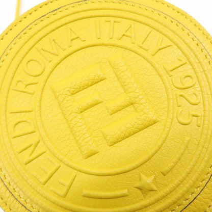 Fendi Vintage FF Round Embossed Leather, Yellow, Leather, Crossbody Bag