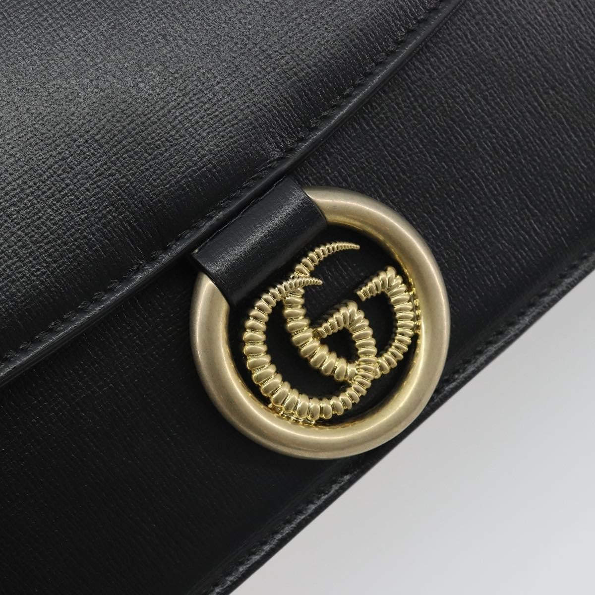 Gucci GG Ring Leather, Black, Leather, Shoulder Bag
