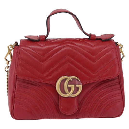 Gucci GG Marmont Top Handle Matelasse Leather, Red, Leather, Handbag