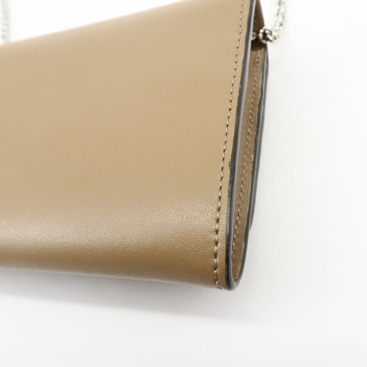 Fendi Continental Wallet on Chain Studded Leather, Beige, Leather, Crossbody Bag