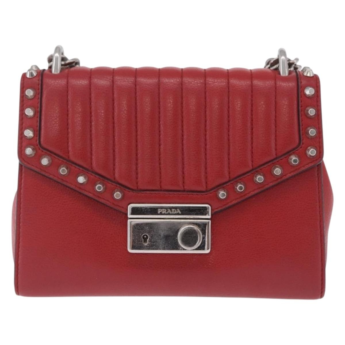 Prada Sound Studded Quilted Leather, Red, Leather, Handbag