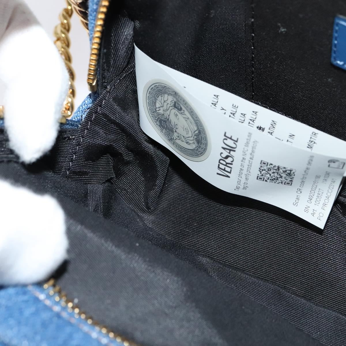 Versace Medusa Icon Front Slip Pocket Camera Quilted Denim, Blue, Canvas, Shoulder Bag
