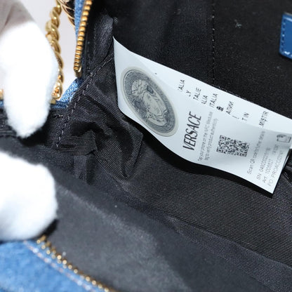 Versace Medusa Icon Front Slip Pocket Camera Quilted Denim, Blue, Canvas, Shoulder Bag