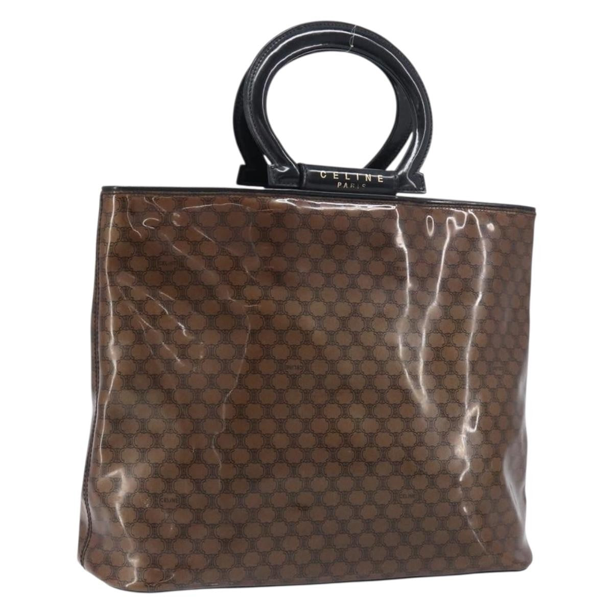 Celine Vintage Macadam Shopper Tote Venyl, Brown, Canvas, Tote Bag
