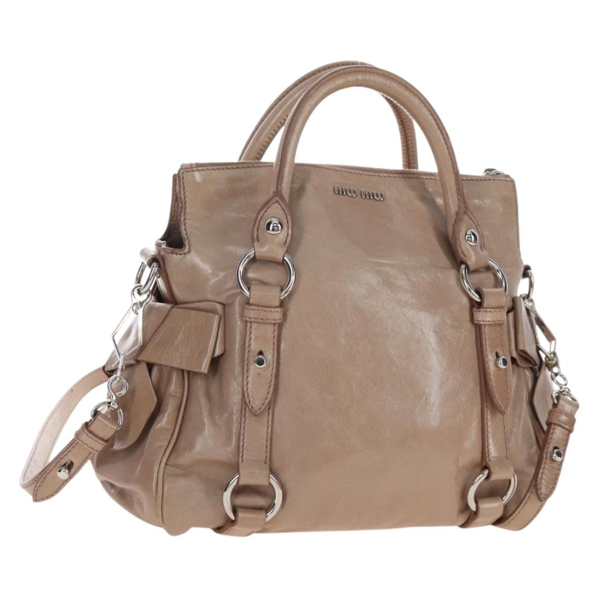 Miu Miu Bow Satchel Cervo Leather, Beige, Leather, Handbag