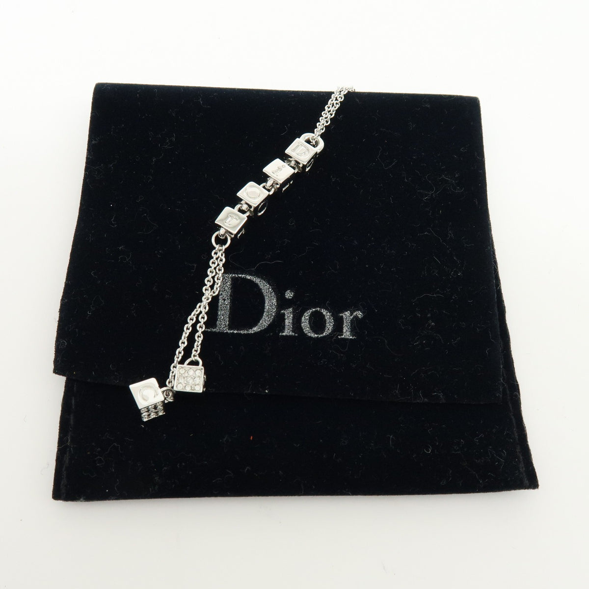 Christian Dior Logo Pendant Metal with Crystal, Silver, Metal, Necklace