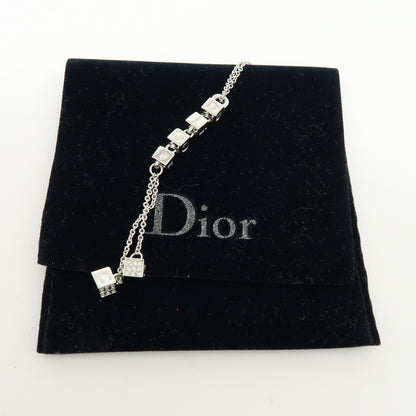 Christian Dior Logo Pendant Metal with Crystal, Silver, Metal, Necklace