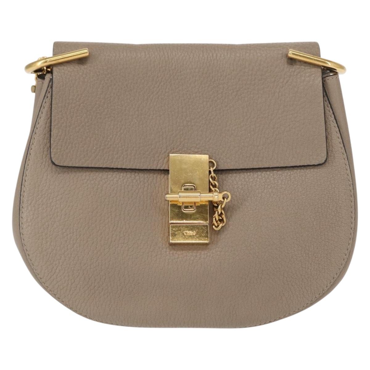 Chloe Drew Crossbody Bag Leather, BEIGE, LEATHER, Shoulder bag