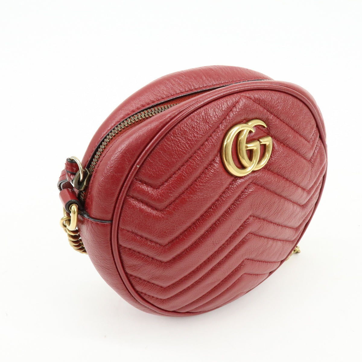 Gucci GG Marmont Round Matelasse Leather, Red, Leather, Shoulder Bag