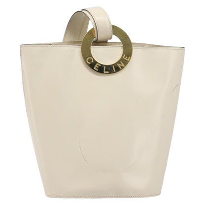 Celine Vintage Circle Logo Leather, White, Leather, Crossbody Bag