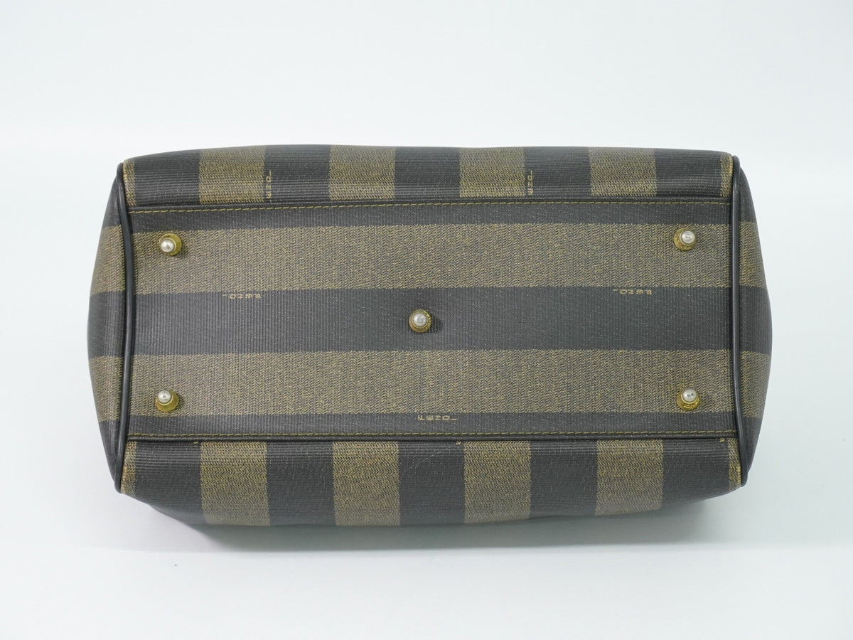 Fendi Vintage Pequin Convertible Boston Coated Canvas, Khaki, Canvas, Handbag