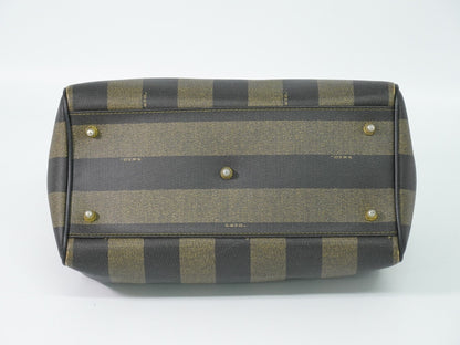 Fendi Vintage Pequin Convertible Boston Coated Canvas, Khaki, Canvas, Handbag