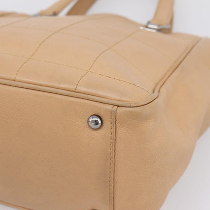 Chanel Chocolate Bar Coco Mark Leather, Beige, Leather, Tote Bag