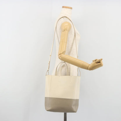 Celine Vertical Bi-Cabas Tote Leather, Beige, Leather, Tote Bag