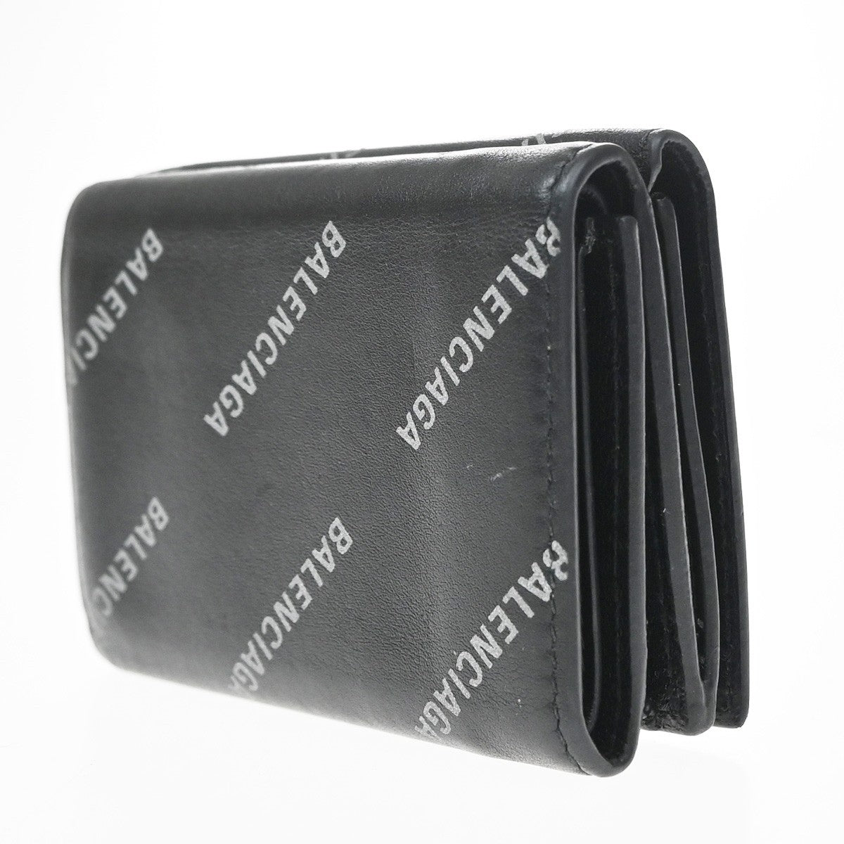 Balenciaga Logo Trifold Wallet Leather, Black, Leather, Clutch