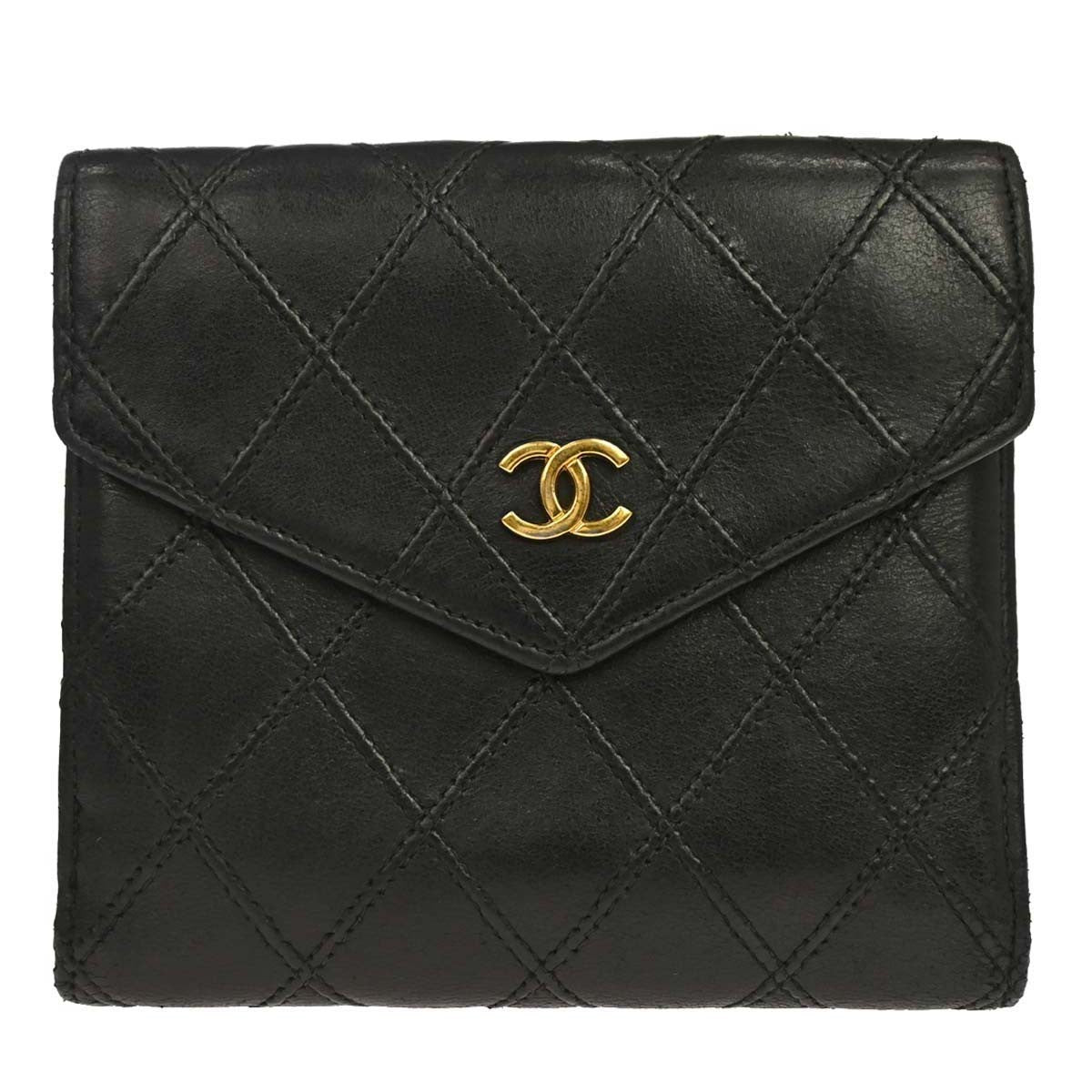 Chanel Envelope Gusset Chevron Lambskin, Black, Leather, Wallet