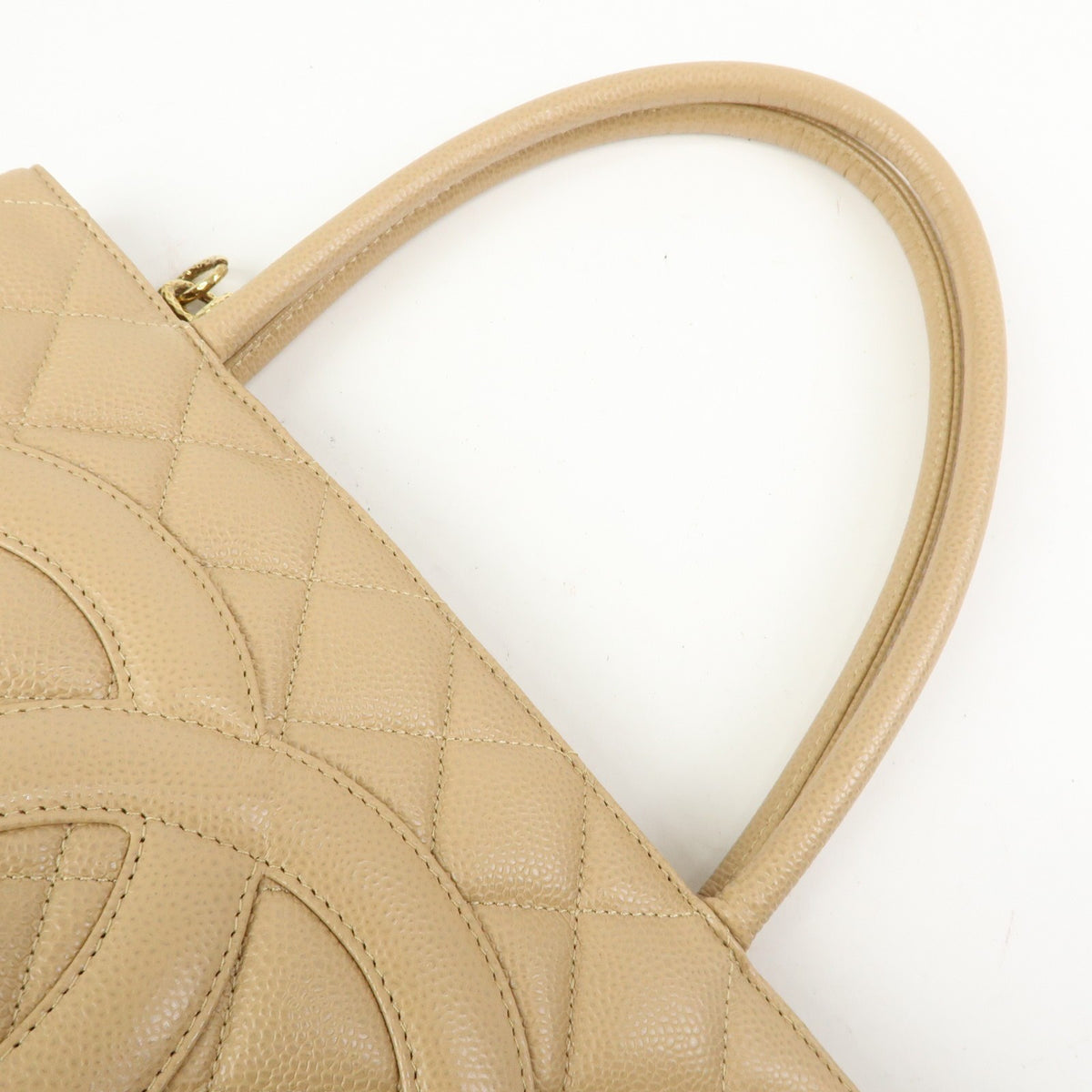 Chanel Medallion Quilted Lambskin, Beige, Calfskin, Tote Bag