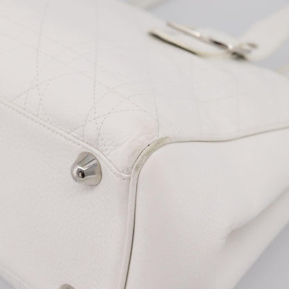 Christian Dior D Buckle Tote Cannage Stitch Leather, White, Leather, Tote Bag
