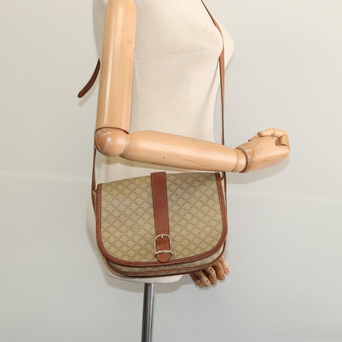 Celine Vintage Macadam Canvas and Leather, Beige, Canvas, Shoulder Bag