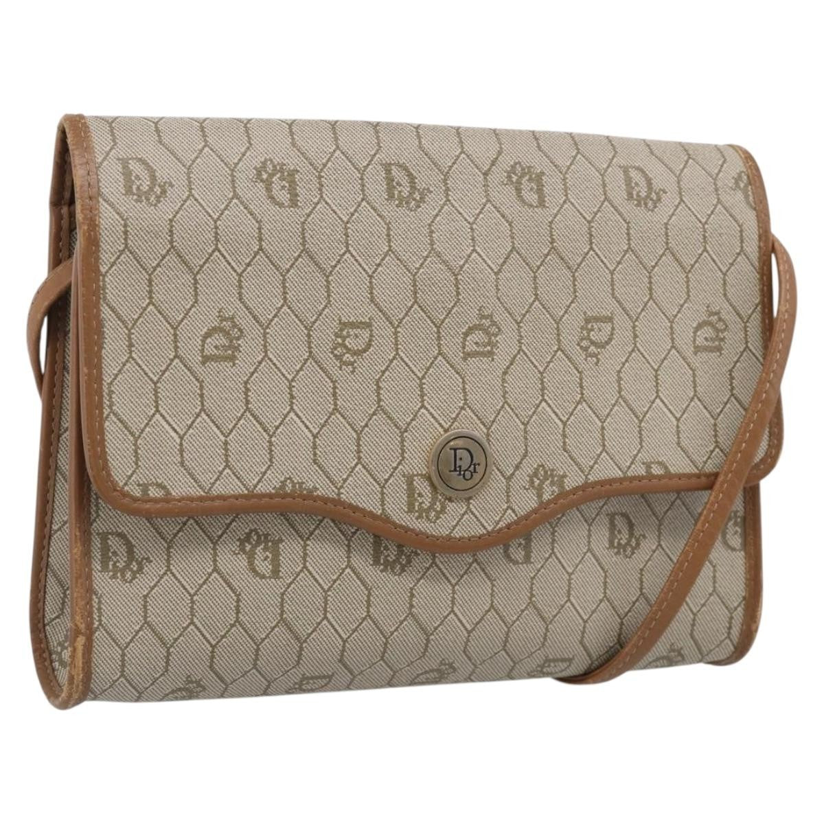 Christian Dior Vintage Honeycomb Canvas, Beige, Canvas, Shoulder Bag