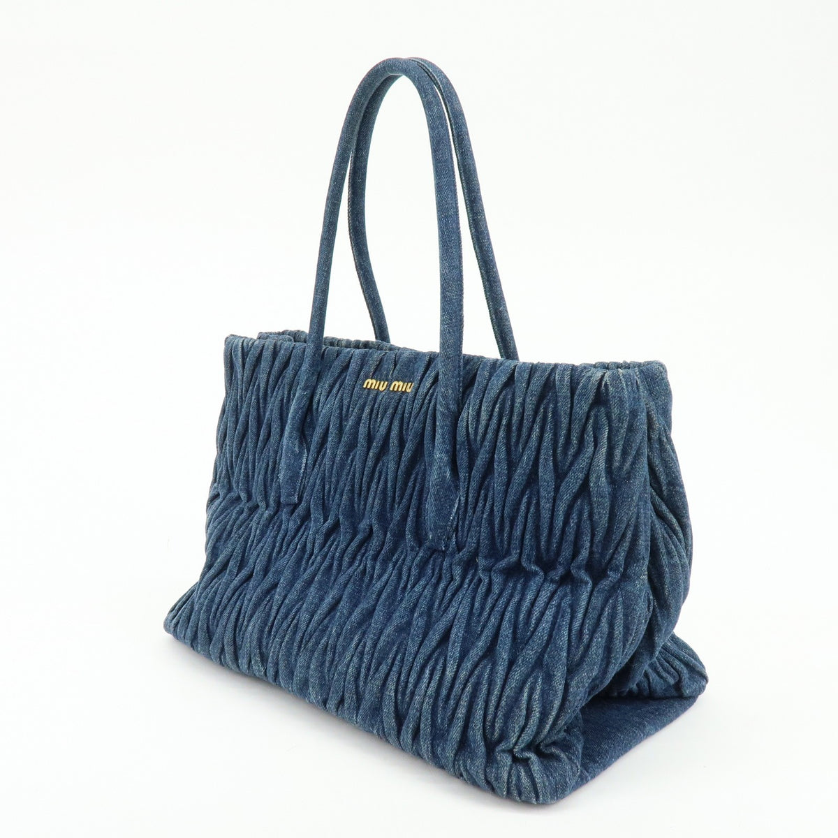 Miu Miu Convertible Matelasse Denim, Blue, Denim, Tote Bag