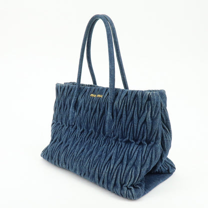 Miu Miu Convertible Matelasse Denim, Blue, Denim, Tote Bag