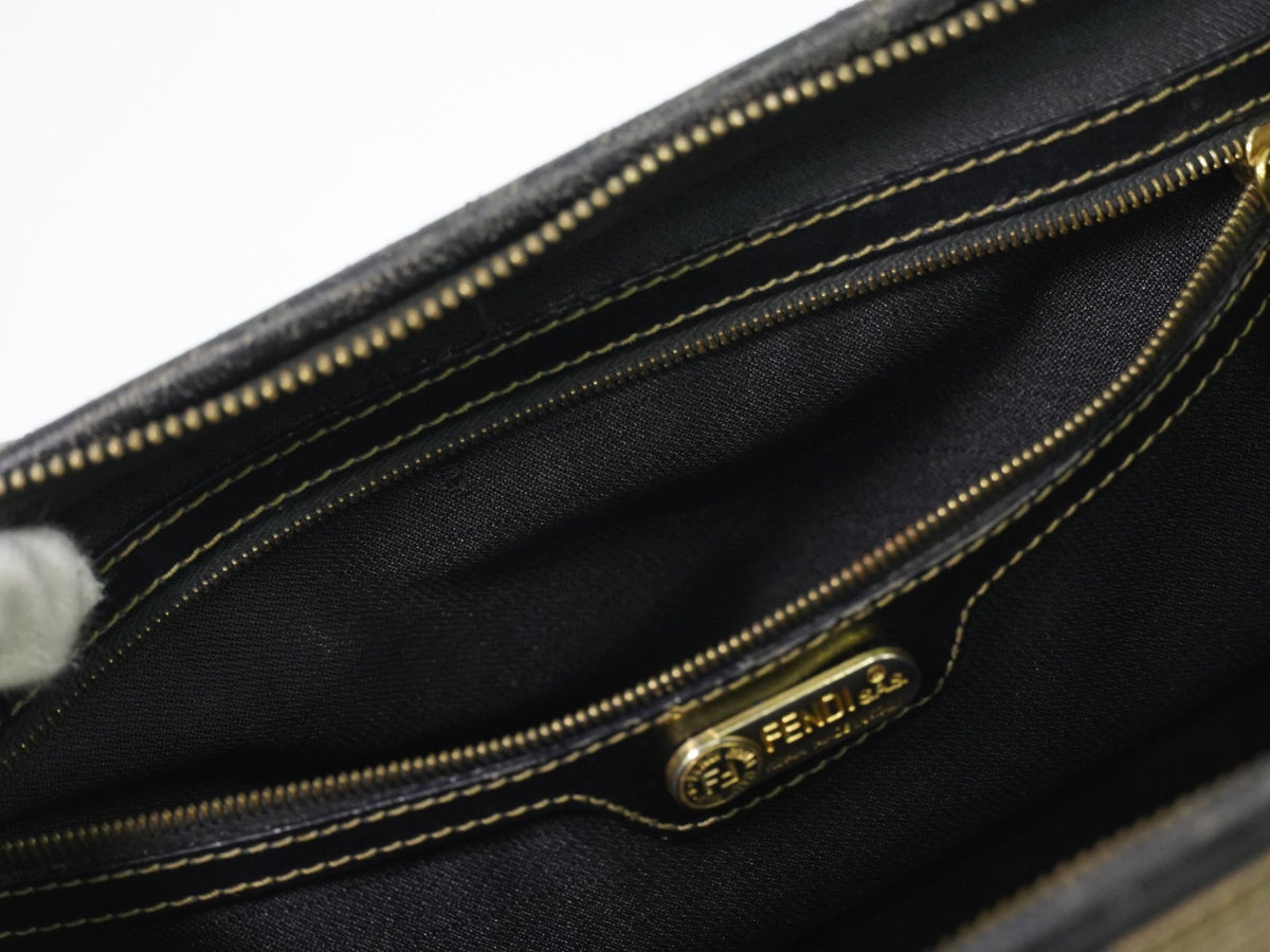 Fendi Vintage Pequin Convertible Boston Coated Canvas, Khaki, Canvas, Handbag