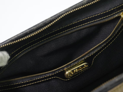 Fendi Vintage Pequin Convertible Boston Coated Canvas, Khaki, Canvas, Handbag