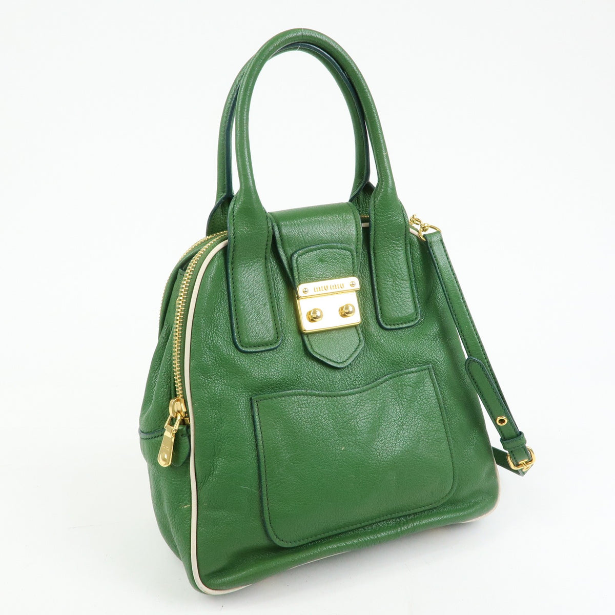 Miu Miu Madras Top Handle Leather, Green, Leather, Handbag