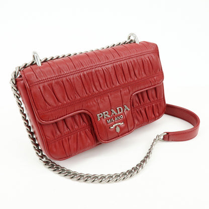 Prada Chain Flap Nappa Gaufre, Red, Leather, Shoulder Bag