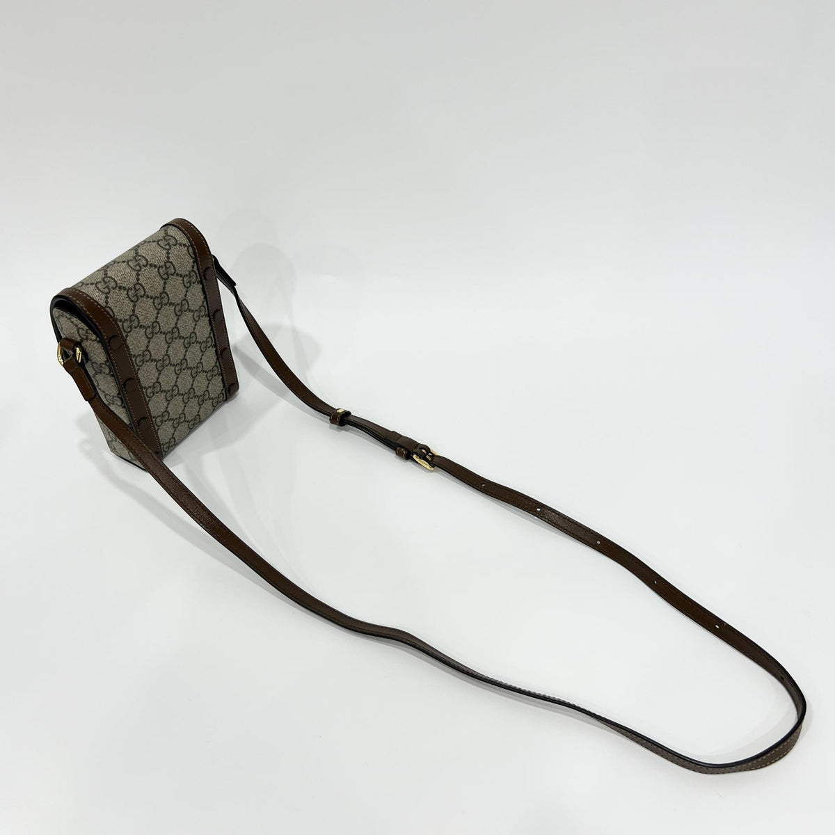 Gucci Horsebit 1955 GG Coated Canvas with Leather, Brown, Canvas, Crossbody Bag