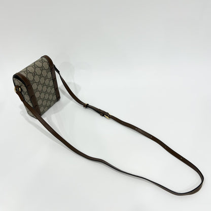 Gucci Horsebit 1955 GG Coated Canvas with Leather, Brown, Canvas, Crossbody Bag