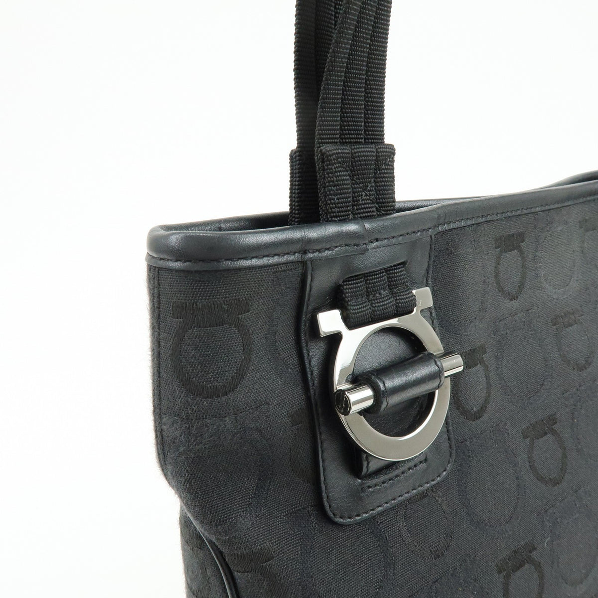 Salvatore Ferragamo Gancini Tote Canvas, Black, Canvas, Tote Bag
