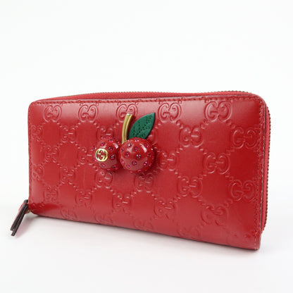 Gucci Cherries Wallet on Chain Guccissima Leather, Red, Leather, Crossbody Bag