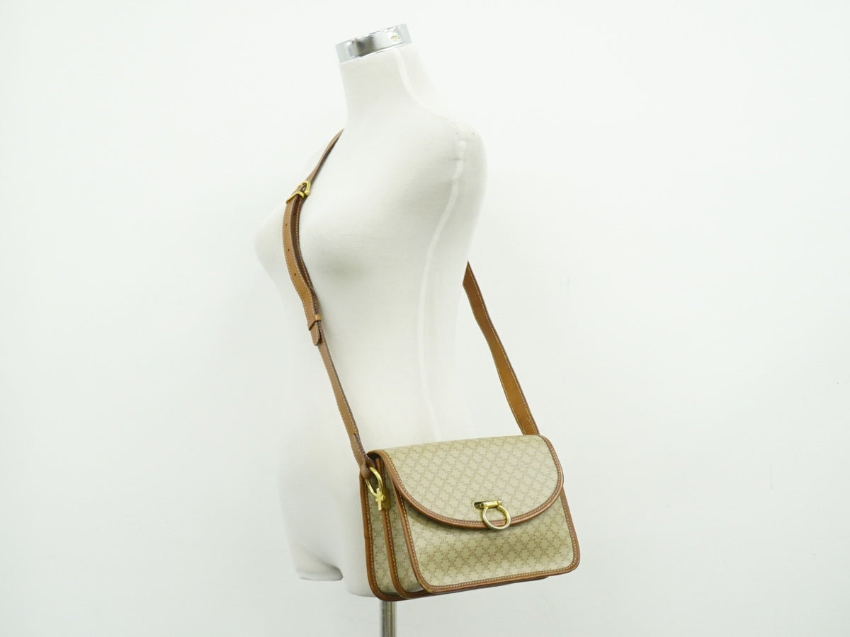 Celine Vintage Macadam Canvas and Leather, Beige, Canvas, Shoulder Bag