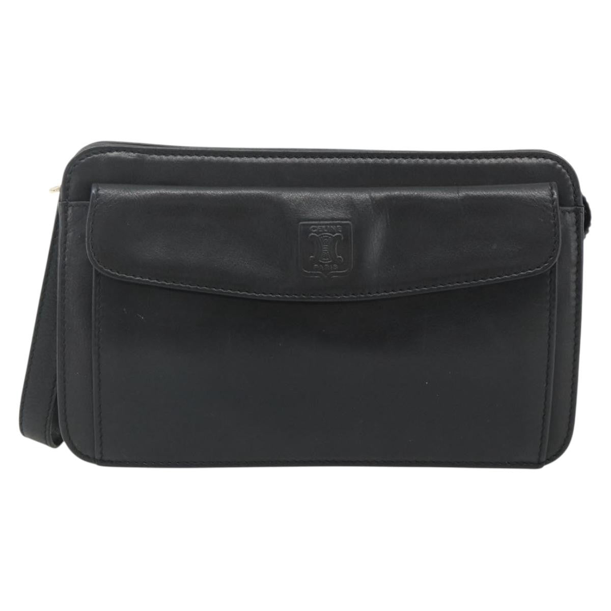 Celine Zip Clutch Leather, Black, Leather, Clutch