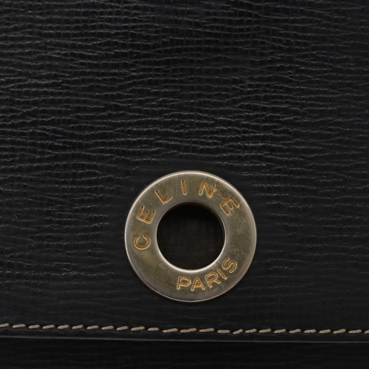 Celine Circle Logo Leather, Black, Leather, Shoulder Bag